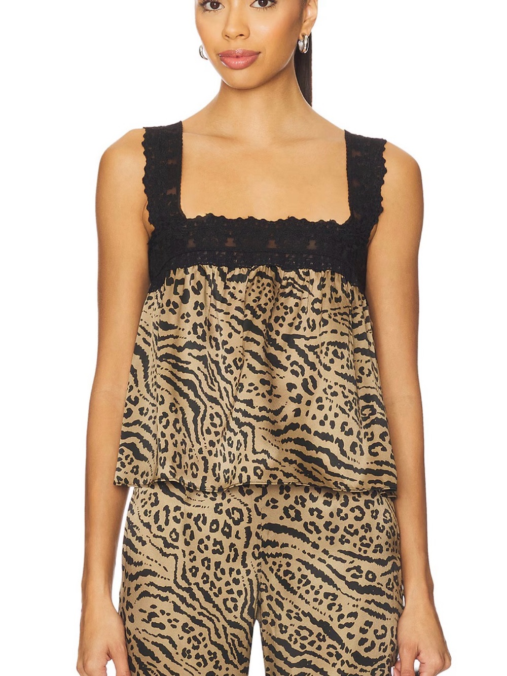 Ciao Lucia Leah Lace-Trim Animal Print Cami in Beige and Black